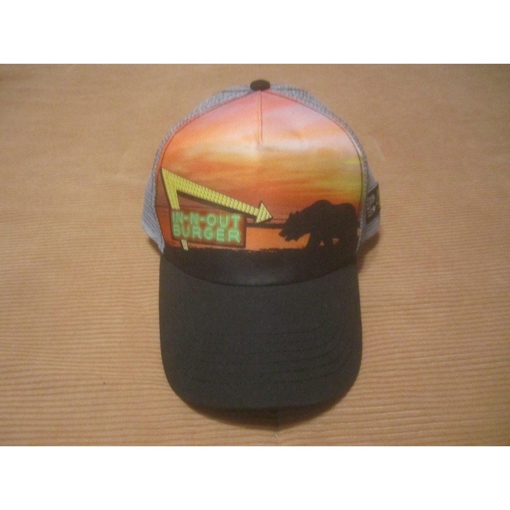 In-N-Out Burger Hat Cap Fitted One Size Orange Gray Trucker Mesh Bear Logo